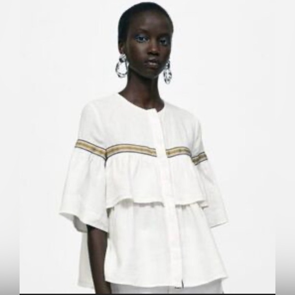 Zara Tops - Zara Linen Blend Ruffle Blouse